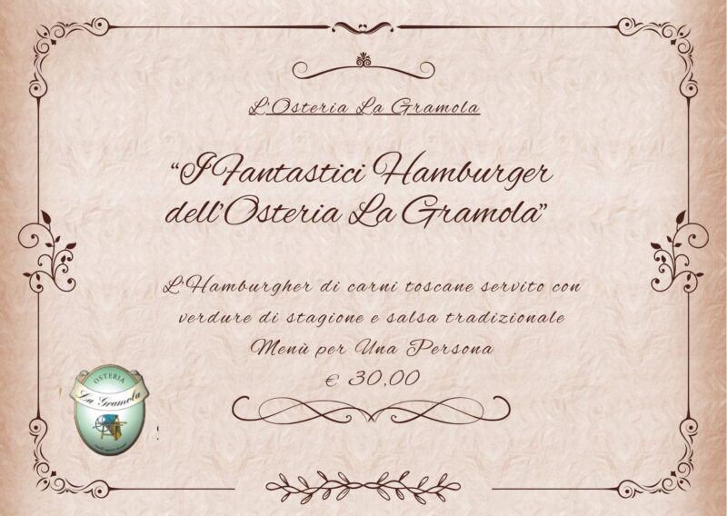 Regala un menù "I Fantastici Hamburger dell'Osteria La Gramola" per 1 persone